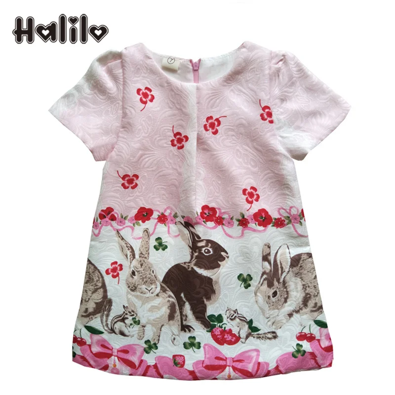 

Halilo 5pcs/lot Wholesale Lots Bulk Clothes Girl Dress Summer Floral Cartoon Rabbit Children Dress Kids Clothing Girls Dresses