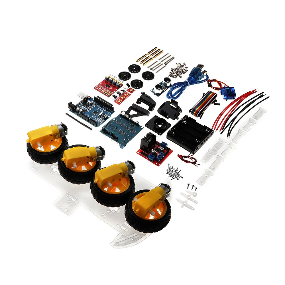 4WD DIY Smart Chassis Car Kit Module For Arduino For UNO R3 + Ultrasonic Module+Motor drive board