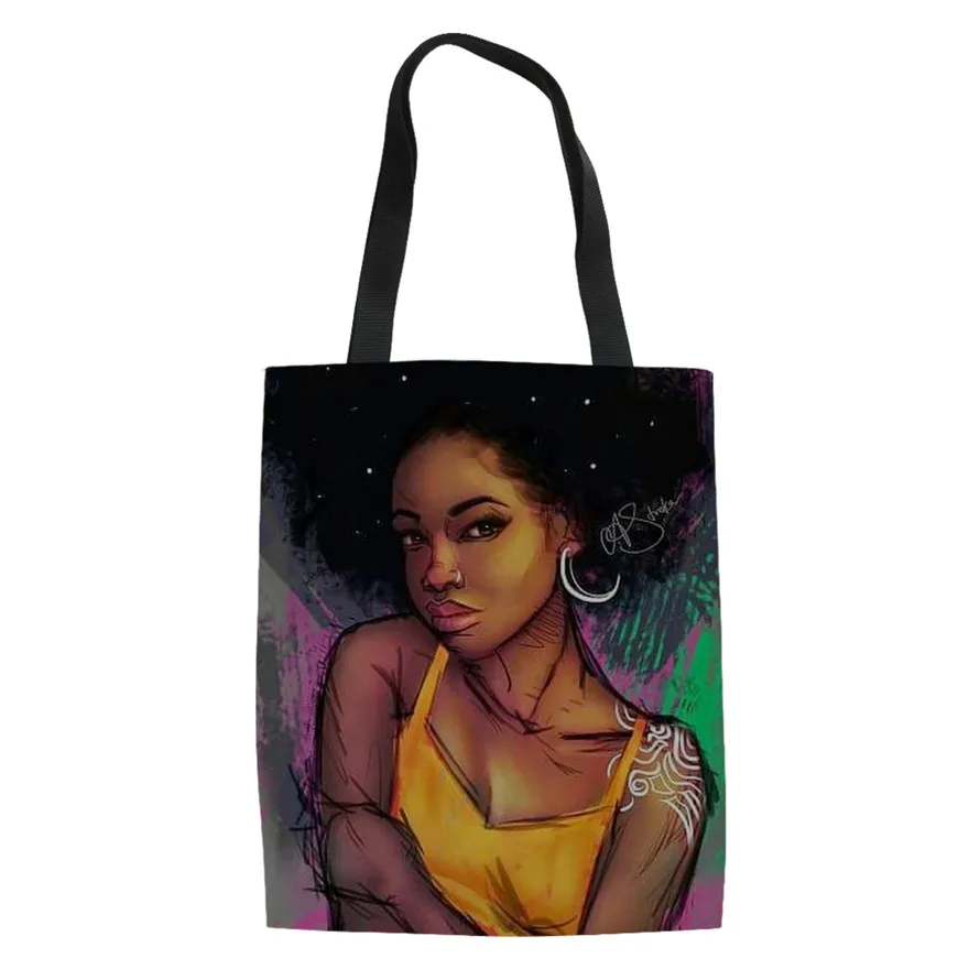 THIKIN арт черного цвета в африканском стиле для девочек сумки для покупок с принтом для Для женщин подростков Колледж книжные сумки Heavy Duty сумка для покупок женские Bolsa