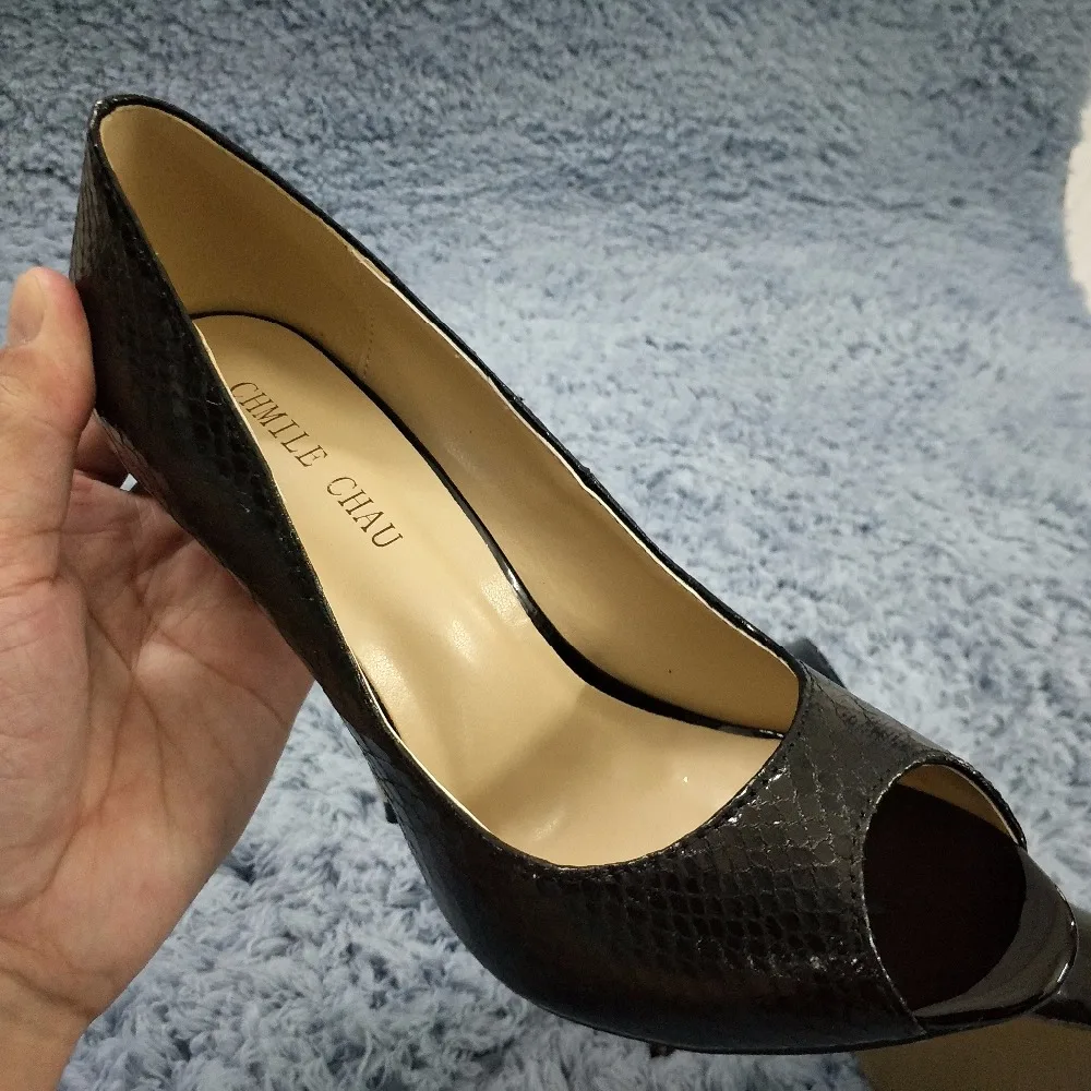 CHMILE CHAU/вечерние туфли из змеиной кожи; женские туфли с открытым носком на высоком каблуке-шпильке; модельные женские туфли-лодочки; большие размеры; 9,5; zapatos mujer; 3845-a13
