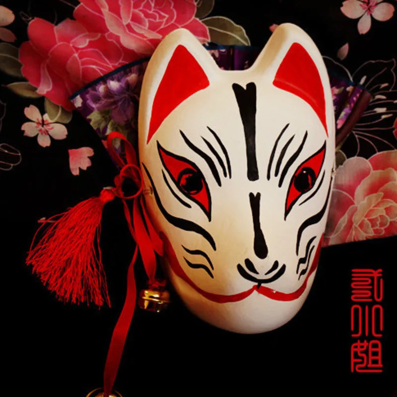 Ручная роспись анфас японский лиса маска демона Kitsune Косплэй Маскарад коллекция японский нох вечерние карнавал