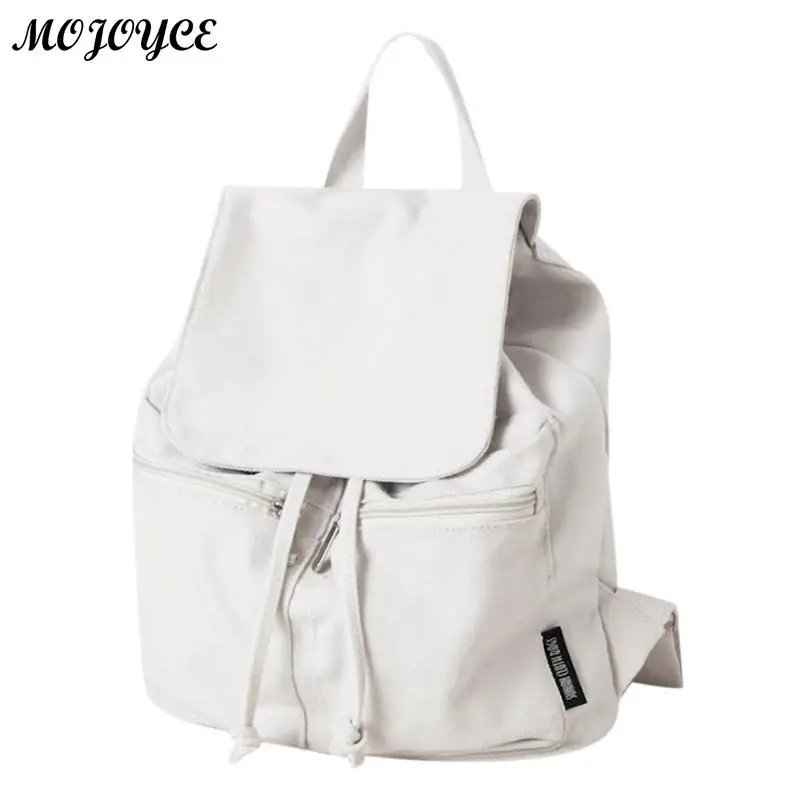 Холщовый женский рюкзак, простой стиль, ранец на плечо, школьная сумка для девочек-подростков, Женский однотонный рюкзак на шнурке, Mochila - Цвет: White