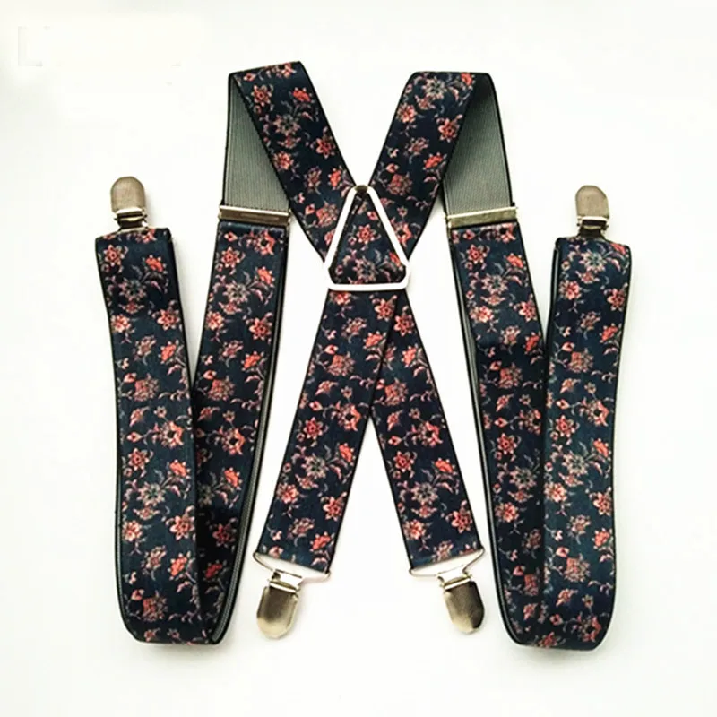 Peony FLower Print Suspenders for Men Boys X Back Suspensorio Women