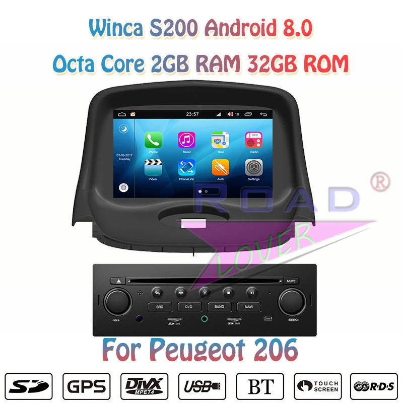 Winca S200 Android 8.0 Car Radio DVD Player Audio For Peugeot 206