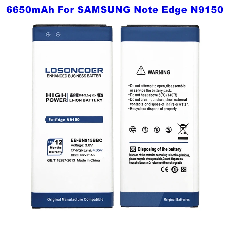 

LOSONCOER 6650mAh EB-BN915BBC/E For Samsung Galaxy Note Edge N9150 battery N915K N915L N915S N915X SM-N915 N915A N915D N915F