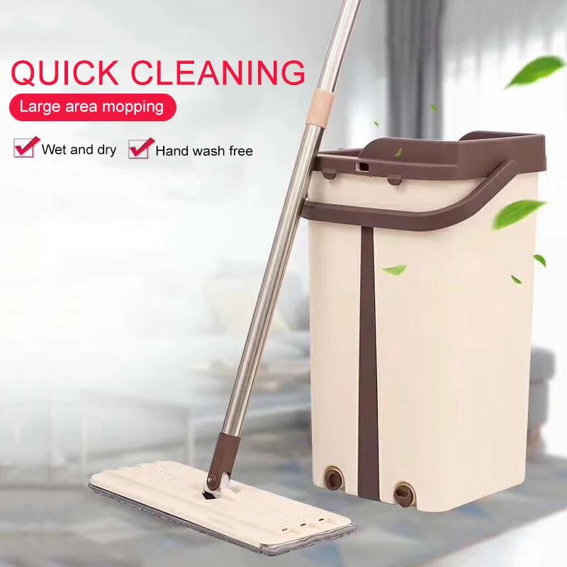 

Flat Squeeze Mop and Bucket Hand Free Wringing Floor Cleaning Mop Microfiber Mop Pads Wet or Dry Usage on Hardwood Laminate Tile