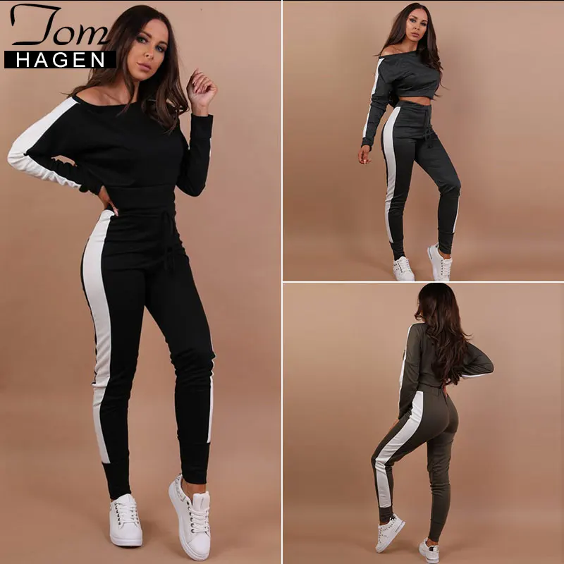 

Women Two Piece Pants And Crop Top Set Striped Sexy Sweatshirt Slim Sportwear Woman Tracksuit Full 2 Piece Sets Womens Outfits