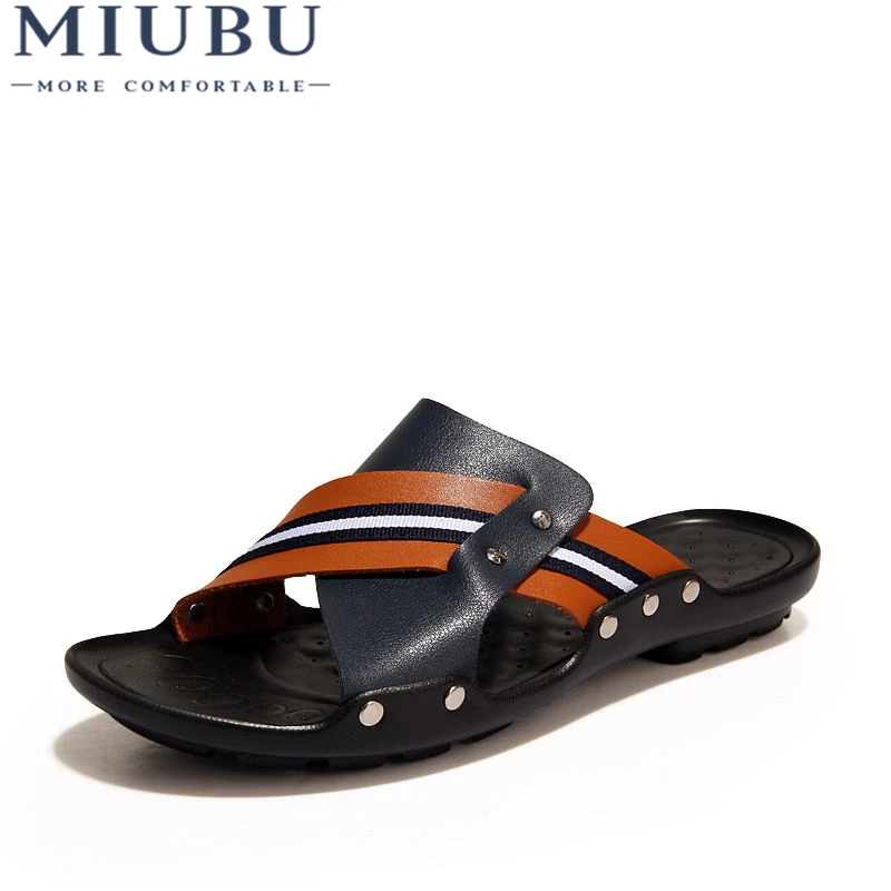 

MIUBU Brand New Arrival Slippers High Quality Handmade Cow Genuine Leather Summer Shoes Fashion Men Beach Sandals Flip Flops