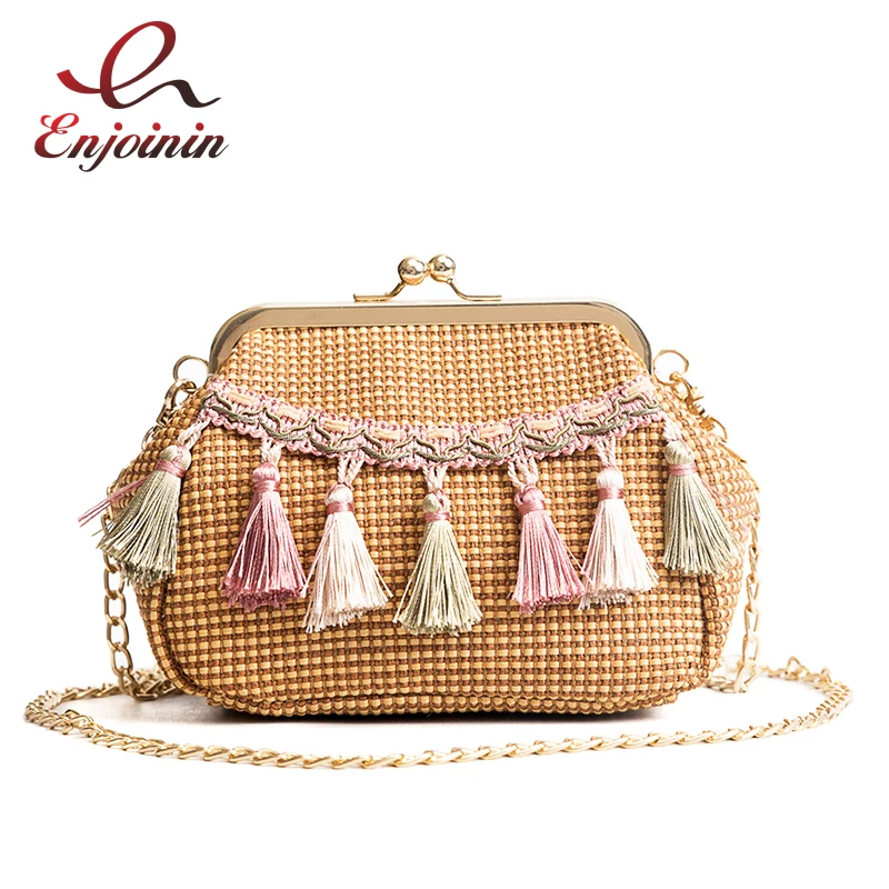 Trend Summer Vacation Straw Tassel Fashion Casual Clutch Bag Shoulder Bag For Women Crossbody