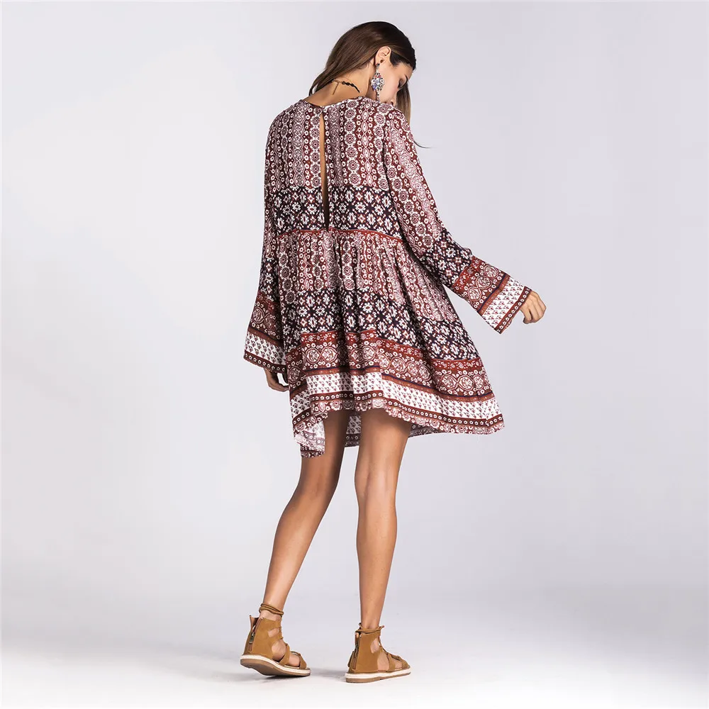 Autumn Sexy Deep V neck Beach dress For Women Boho Long Sleeve Printed Dress Women Beach Sundress Casual Women's Dresses Female (3)