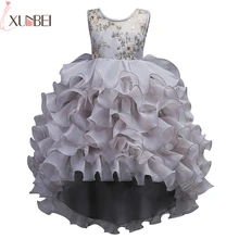 Красивые прозрачные платья с круглым вырезом Бальное платье с цветочным узором для девочек Кружевные платья с оборками Детские вечерние платья свадебные вечерние платья