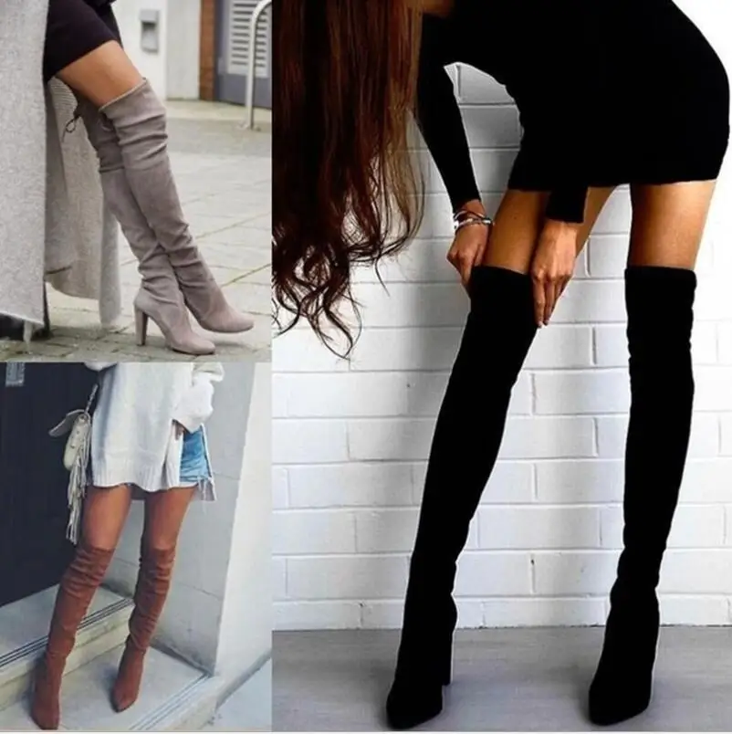 

2019 New Shoes Women Over Knee High Boots Black Over the Knee Boots Sexy Female Autumn Winter lady Thigh High Boots Size 34-43