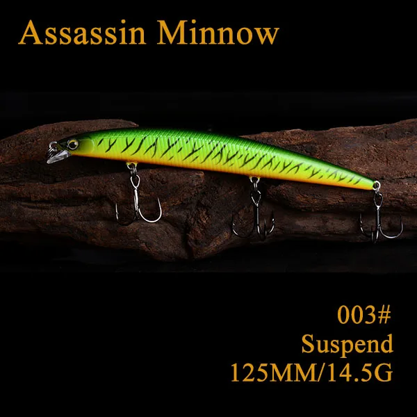 Assassin Topwater/приостановление/медленно опускается на дно Minnow приманки для ловли рыбы, 125MM16G/125MM14. 5G/130 мм 13,5 г - Цвет: Suspend 003