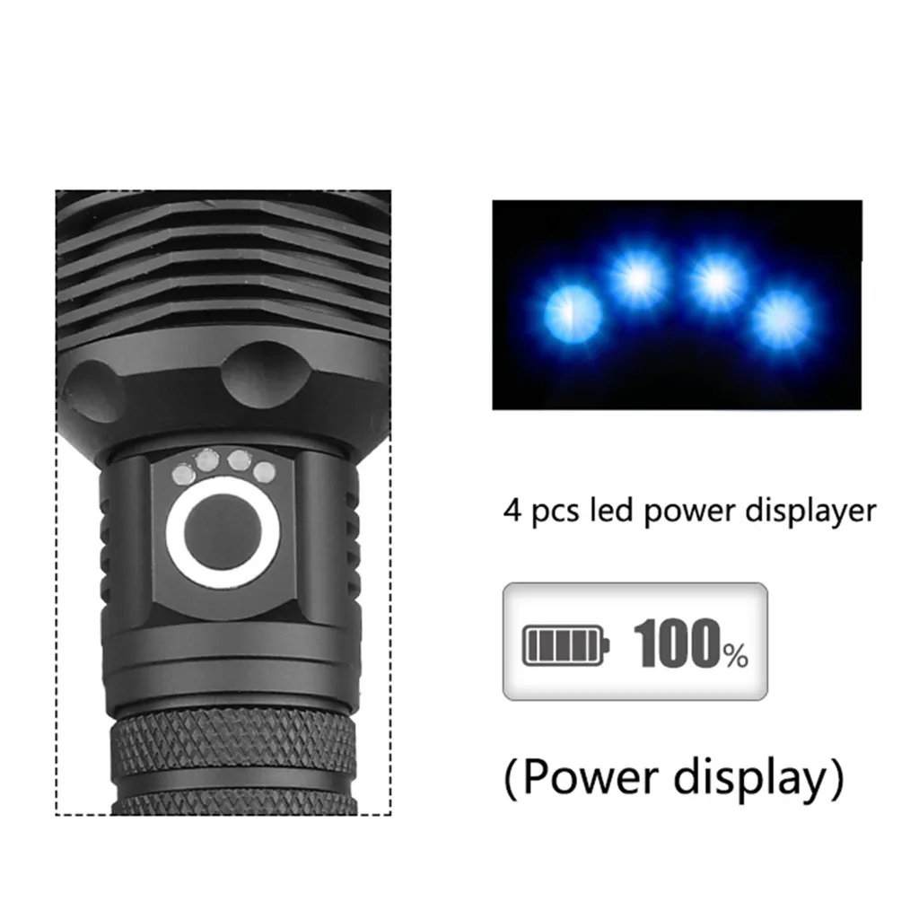 Абсолютно и высококачественный XHP70 супер яркий светодиодный фонарик Перезаряжаемый USB с зарядным дисплеем 30