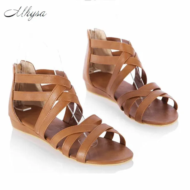 Mhysa 2018 Summer new hollow Roman casual sandals large size 34-43 black yellow white brown flat sandals of four colors S216