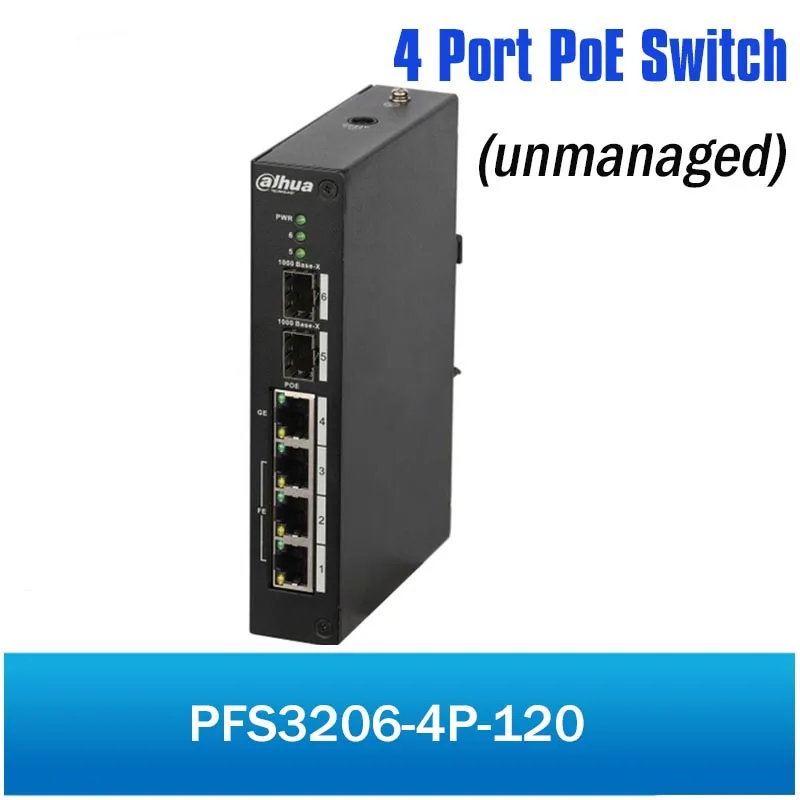 

Original Export version DH 4 Port PoE Switch PFS3206-4P-120 Unmanaged without logo for IP CCTV System