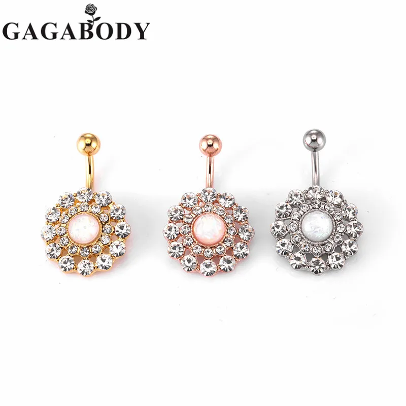 2017 High Quality Flower Fake Opal Navel Ring Gold Silver and Rose Gold