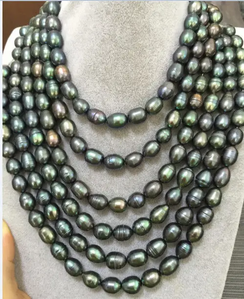 

stunning 12-13mmtahitian peacock green baroque pearl necklace 48in14KGP