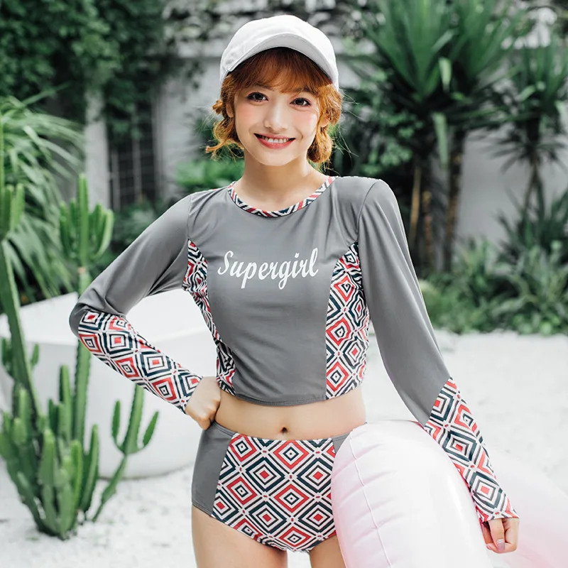 

Women's Swimsuit Swimwear Swimming Suit Girls Women Bikinis Bikini Long Sleeve High Waist Slender Overlay Split Sporting Spandex