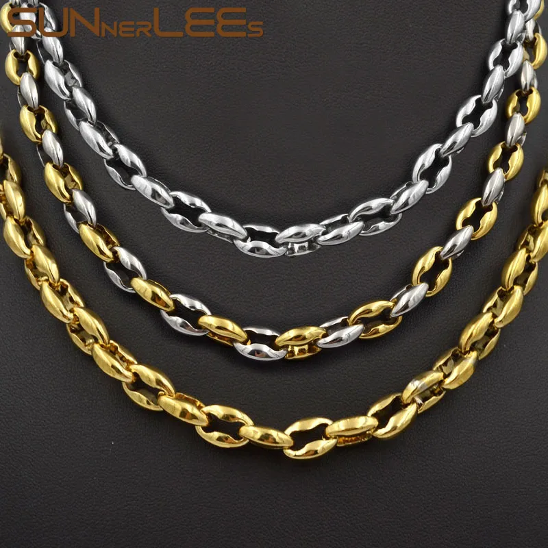 

SUNNERLEES Fashion Jewelry 8mm Mens Womens Coffee Beans Link Chain Stainless Steel Necklace SC45 N