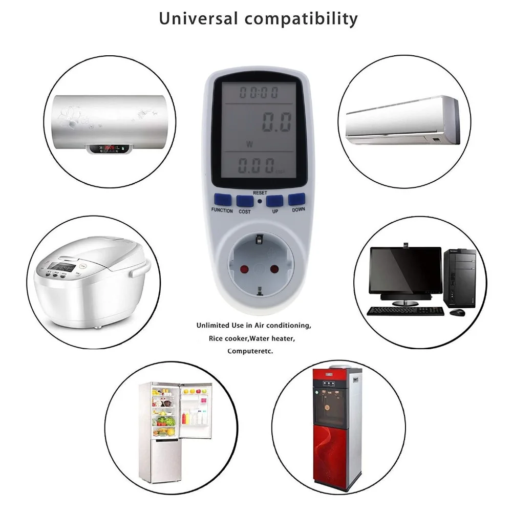 Description Picture 2 of item1pc AC Power Meters 230v EU Plug Digital Voltage Wattmeter Power Analyzer Electronic Energy Meter Measuring Outlet Socket
