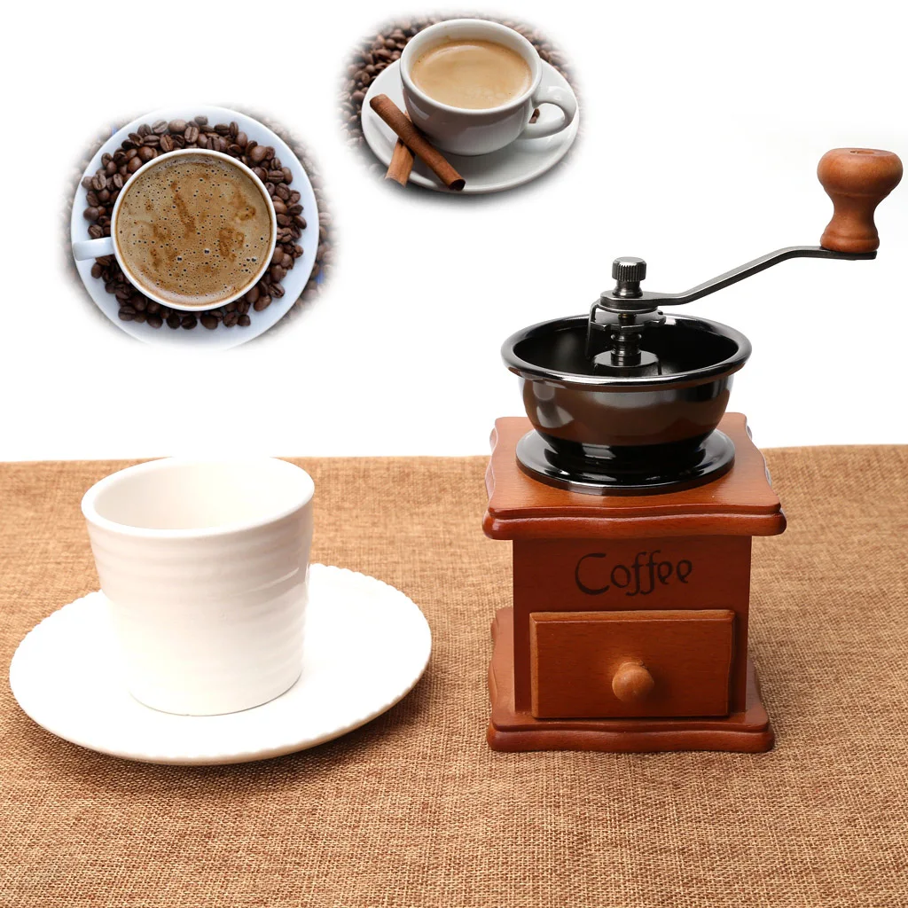 

New Stainless Steel Wooden Hand Grinder Manual Coffee Beans Spice Grinding Tool