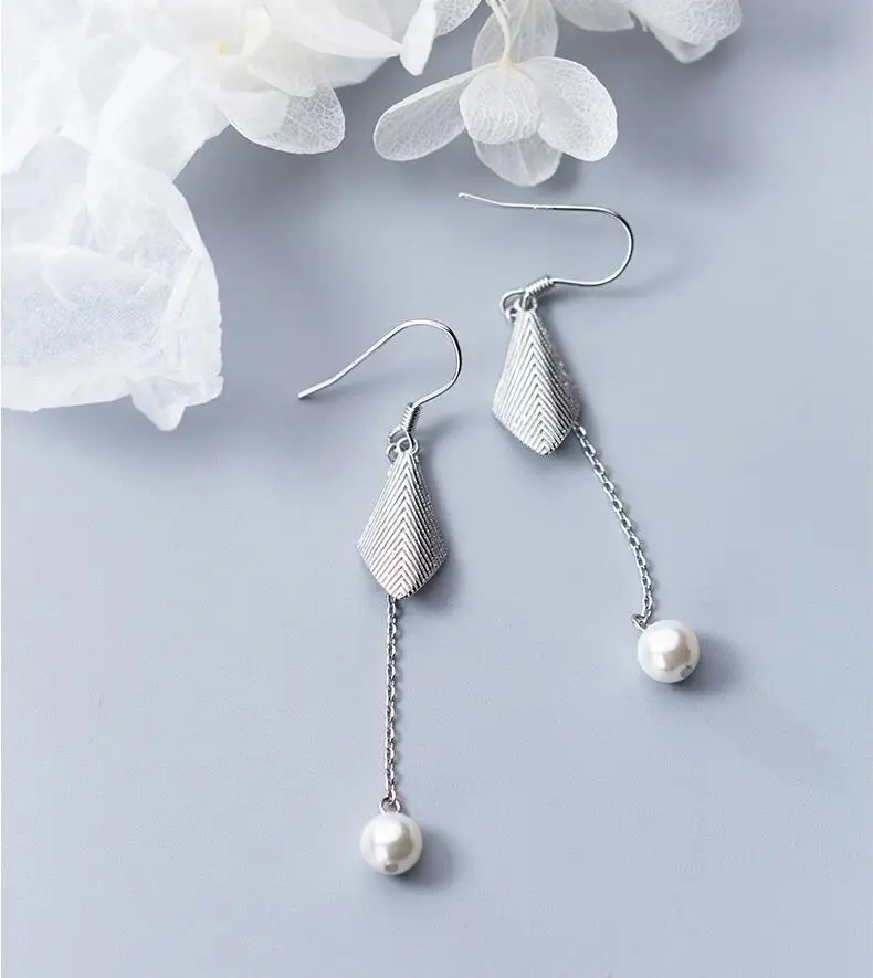 

Long Earrings 100% 925 Sterling Silver Drop Earrings Silver Jewelry with Shell Pearl