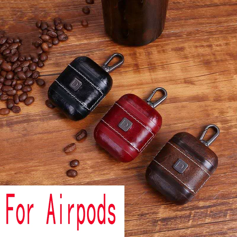 Для Apple Airpods кожаный чехол беспроводной защитный для наушников Fors Air Pods с крючком