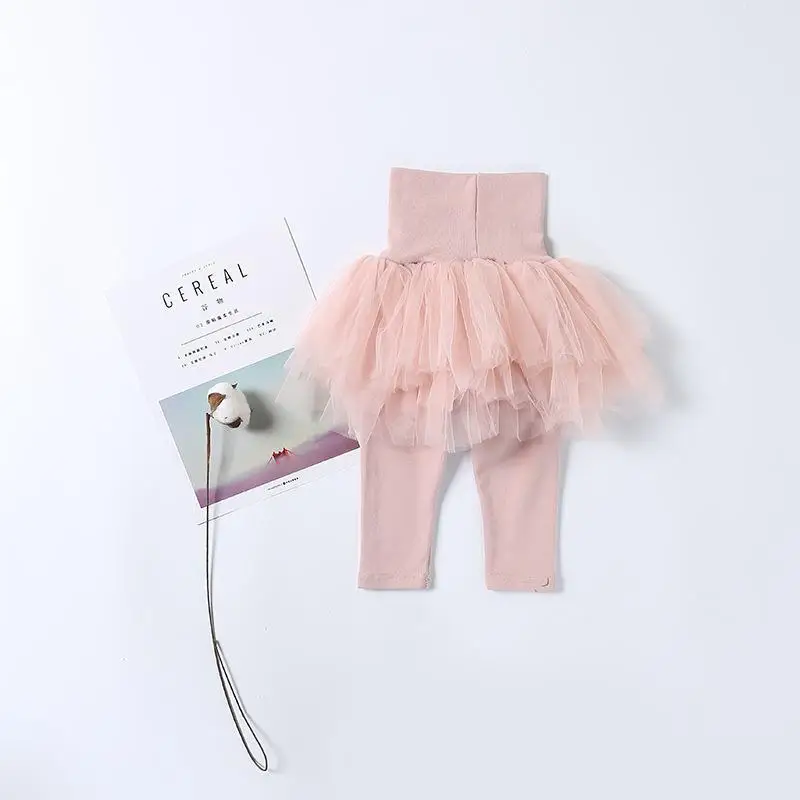 Осенние хлопковые брюки для девочек Одежда для маленьких девочек возрастом от 5 до слоя Тюлевая юбка обтягивающие леггинсы для детей ясельного возраста бальное платье Вечерние детские леггинсы Костюмы - Цвет: Pink