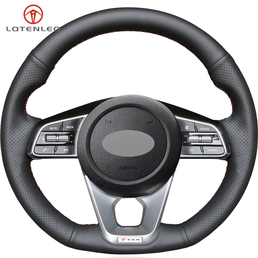 LQTENLEO Black Genuine Leather Car Steering Wheel Cover For Kia K5