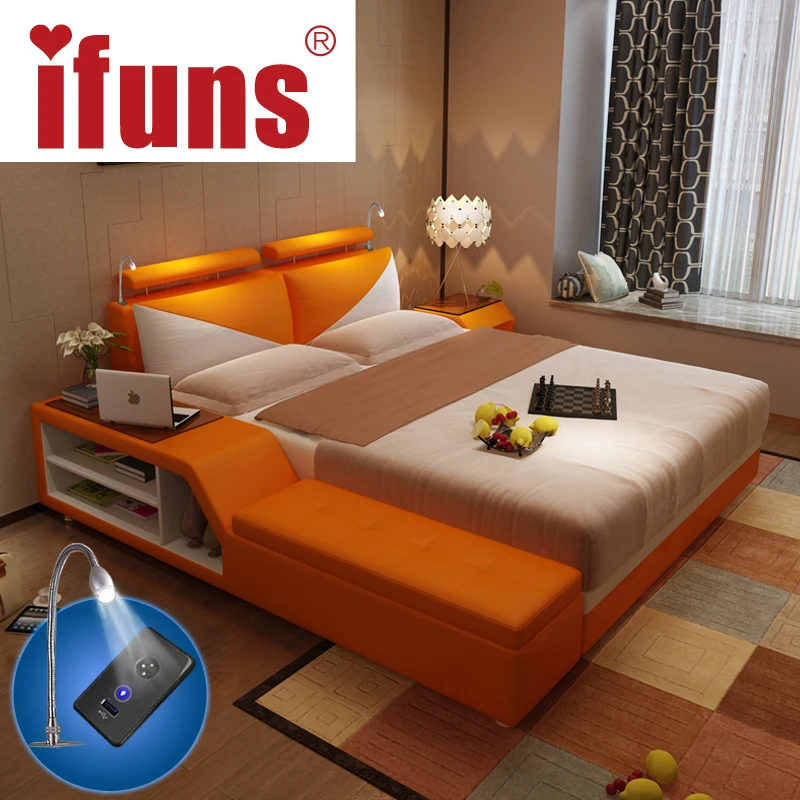 ifuns luxury bedroom furniture sets king queen size double bed frame genuine leather storage chaise tatami led night usbcharge - Wholesale Bed Frames ifuns luxury bedroom furniture sets king queen size double bed frame genuine leather storage chaise tatami led night usbcharge - Wholesale Bed Frames