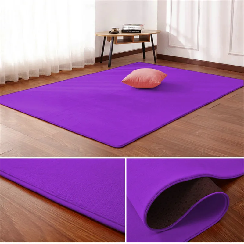 Solid color thick coral fleece carpet living room coffee table blanket bedroom bedside rectangular window rug Tatami yoga mat