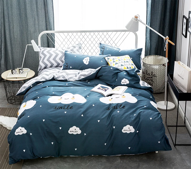 

4pcs Duvet cover set cartoon clouds printing bedding sets queen size Bedlinen 100% Cotton