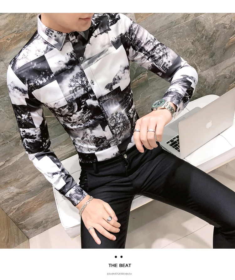 Зимние рубашки мужские s Slim Fit с длинным рукавом рубашки мужские s толстые Camisa Masculina пейзажи печатные рубашки мужские повседневные Camicia Uomo 2019