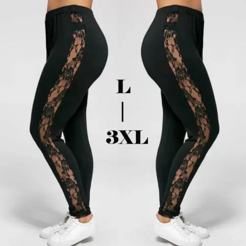 Плюс Размеры L-3XL пикантные Для женщин кружевные штаны вставить Sheer леггинсы вискоза, эластан