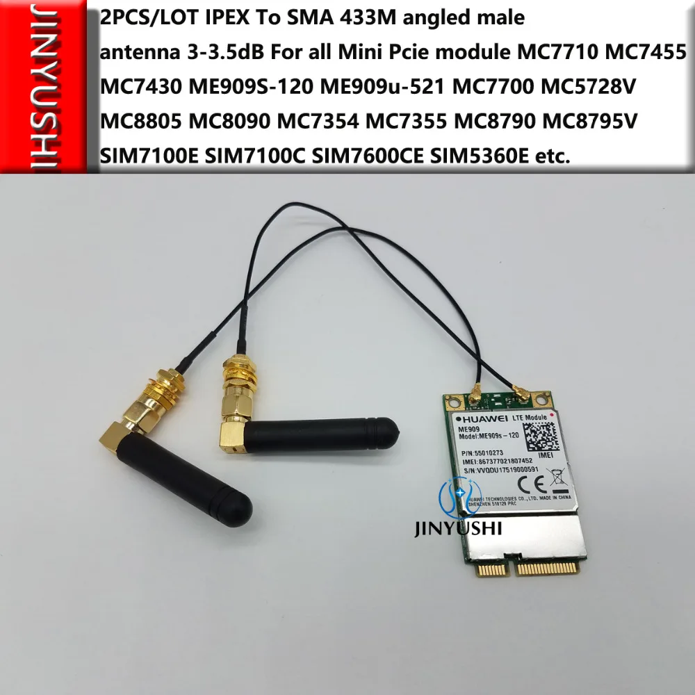 2pcs IPEX To SMA 433M 3dB antenna Pigtail For MC7710 MC7700 MC8790 MC8795V MC7455 ME909S-120 ME909U-521 EM820 SIM7100E SIM5360E