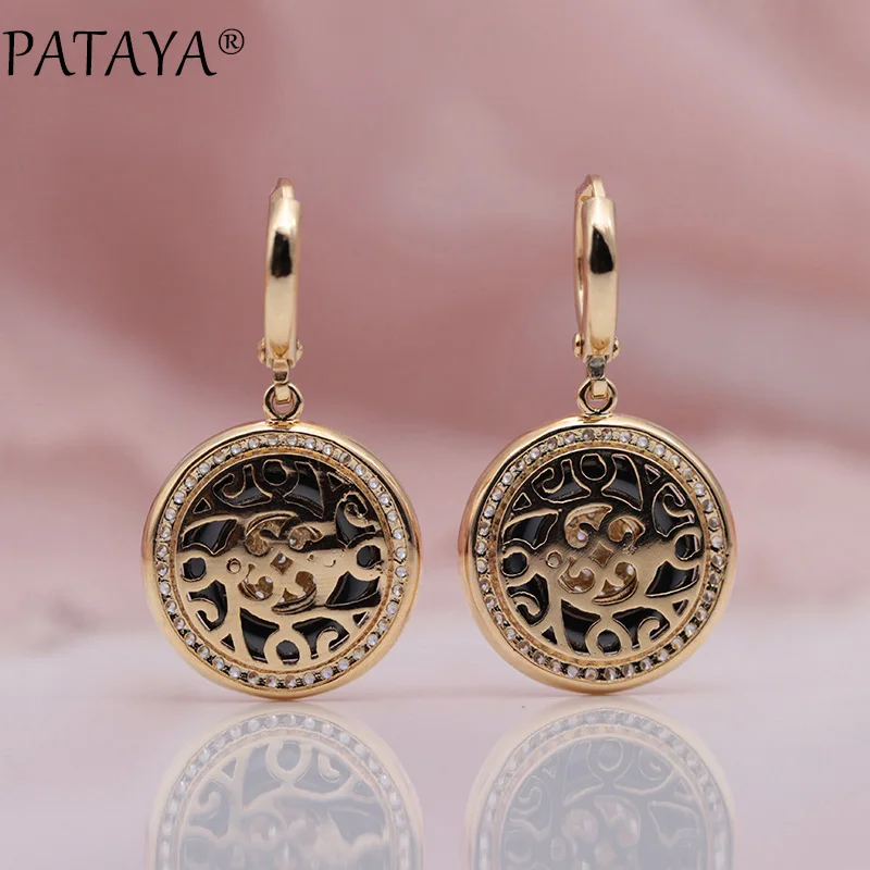 PATAYA New Round Micro Wax Inlay Natural Zircon Black Ceramic Long Dangle Earrings 585 Rose Gold Women Wedding Fine Cute Jewelry - Image 3