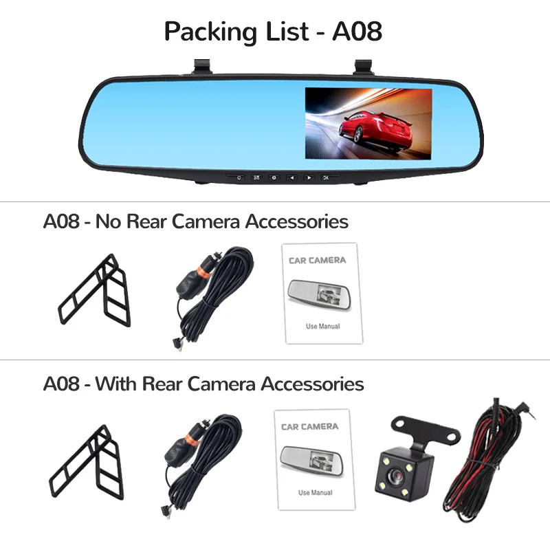 E ACE A33 Автомобильный видеорегистратор FHD 1080P зеркальный Двойной объектив заднего