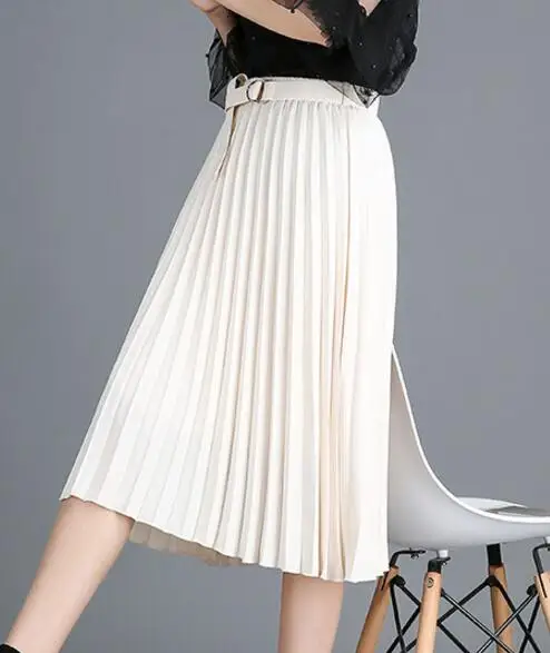 Женская длинная юбка с высокой талией, белая плиссированная юбка, модный дизайн, Топ бренд, женские юбки, Женская длинная юбка макси миди