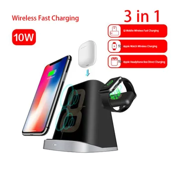 

3 IN 1 10W Fast Wireless Charger For iPhone 11 Pro XS XR X Samsung S10 S9 Dock Station For AirPods Apple Watch Magnetic Charger
