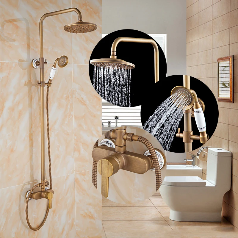 

Free shipping Antique Showerset Wall Mounte Shower Mixer with Ceramic Base&Hand Shower Faucet Set ST301A