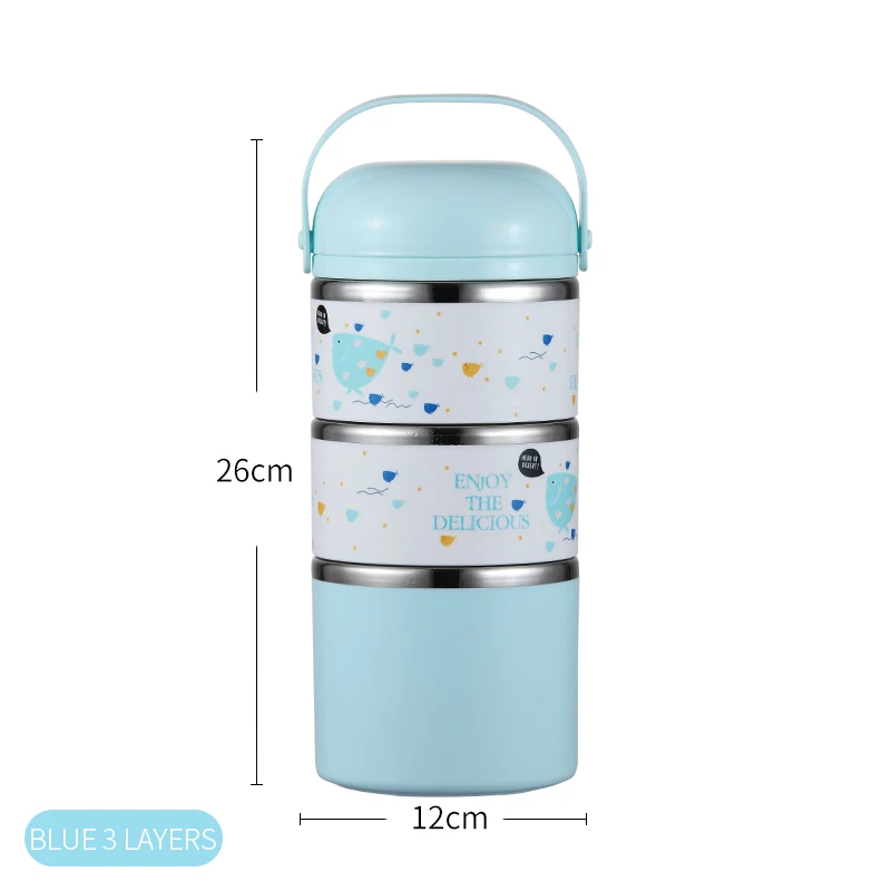 Blue 3 Layer WORTHBUY милый японский термальный Ланч-бокс герметичный из нержавеющей стали Bento box детский портативный контейнер для еды для пикника и школы - Цвет: Blue 3 Layer