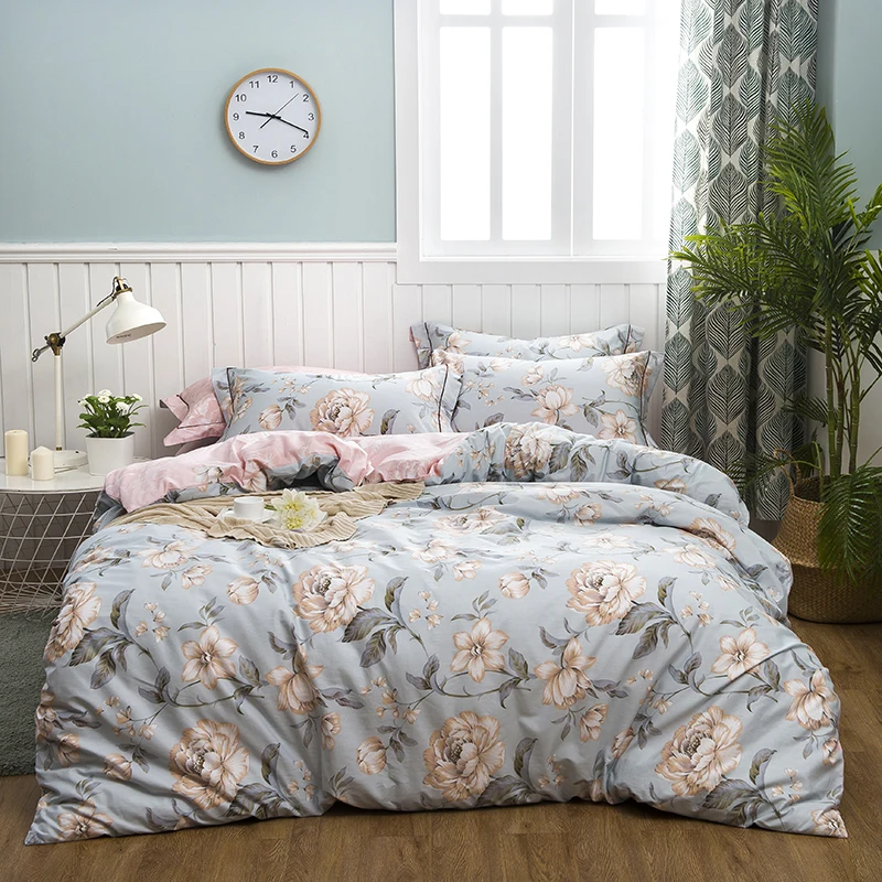 

New 100% Cotton Twin Double Queen King Size Bedding Set flowers printing Bed Sheet Pillowcase Duvet Cover Sets Bedlinen set