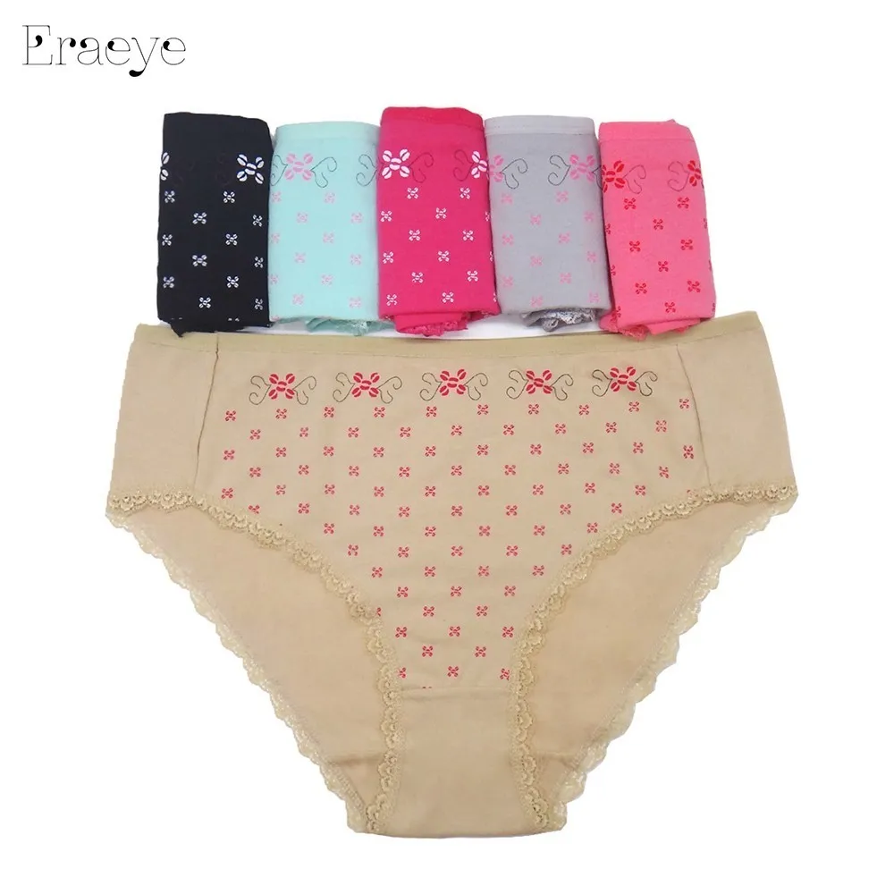 

ERAEYE Brand 5 pcs Plus Size 4XL Cotton Panties Women's Underwear Briefs Solid Cute Bow Sexy Ladies Girls Factory direct sales