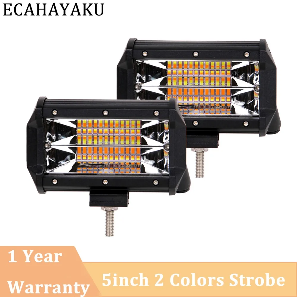 

ECAHAYAKU 2pcs 5 Inch 72W 3000K 6000K Offroad Led Work Light Bar 5 light types Fog Lights for Trucks SUV ATV 4x4 4D Flood Beam