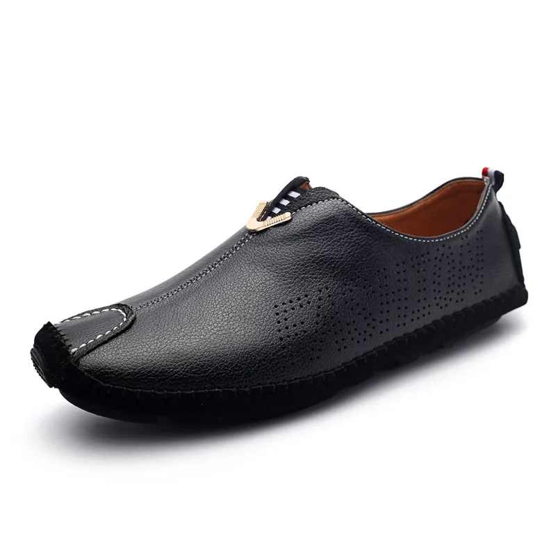 ALEADER/мужские летние туфли-лодочки из натуральной кожи; Мужская прогулочная обувь без застежки; Мужская Удобная мягкая обувь для вождения; Повседневная обувь; Sapatos Masculinos - Цвет: men black