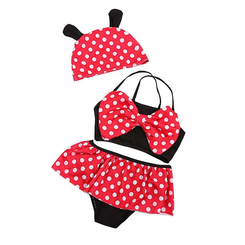 Polyester Blue Pink Red Split Skirt Swimsuit Girls Cute Polka Dot Briefs Children's Swimsuit Beach Summer Girls Swimwear New - Цвет: C