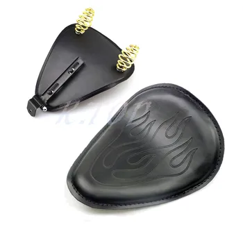 

2015 Black Flame Leather Contoured Solo Seat Golden Bracket+3"Spring&Bracket Fits For Suzuki Sportster Bobber Chopper Harley