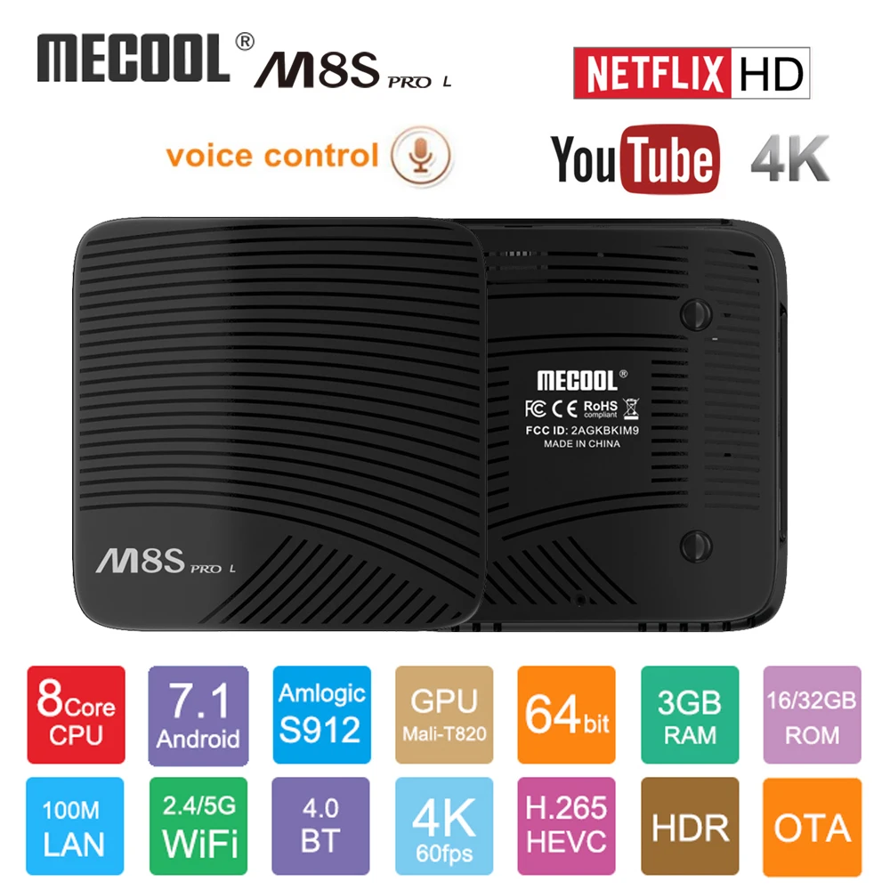 Mecool M8S PRO L Voice Control Smart TV Box Android 7.1 Amlogic S912 Octa Core Bluetooth WIFI 4K Set-top Box HDMI 3GB DDR3 16GB Mecool M8S PRO L Voice Control Smart TV Box Android 7.1 Amlogic S912 Octa Core Bluetooth WIFI 4K Set-top Box HDMI 3GB DDR3 16GB