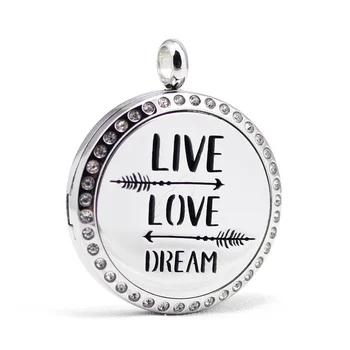 

30mm stainless steel live love dream design aroma aromatherapy essential oil diffuser necklace